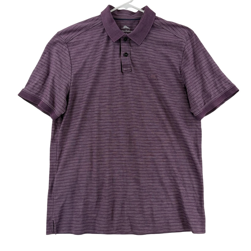 Tommy Bahama Polo Shirt Mens Large Purple Stripe Cotton Blend Knit Casual Top